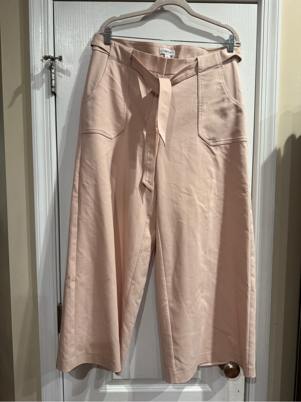 Calvin Klein Pale Pink Wide-Leg Tie Waist Pants